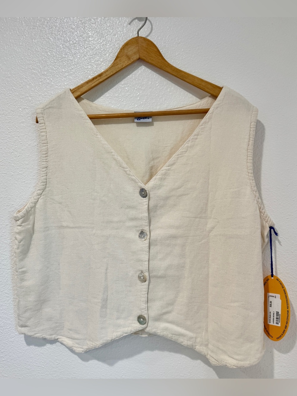 NWT Oh My Gauze Larissa Top Ivory Cream 100% Cotton Button Front Vest Tank L/XL